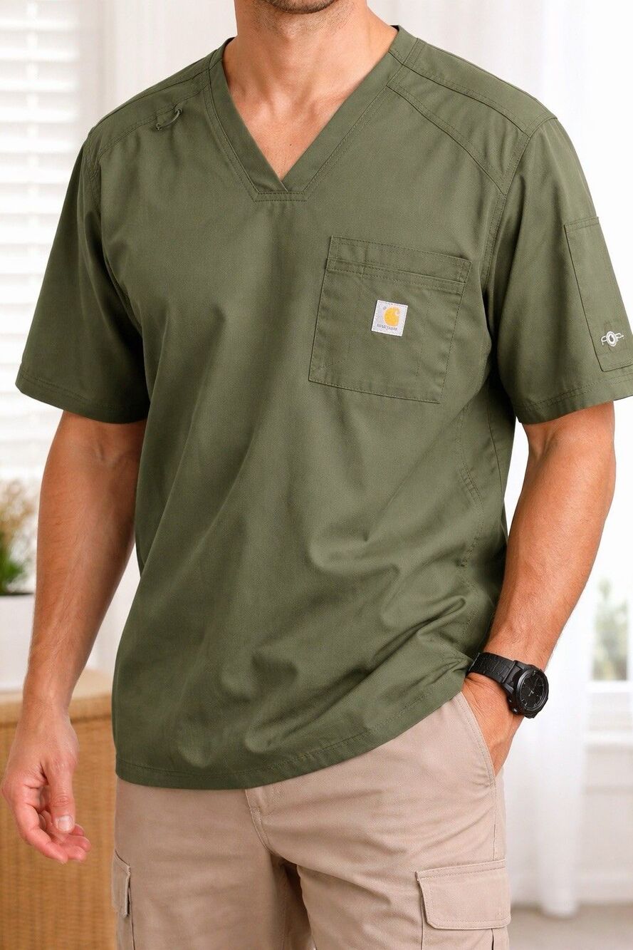 Carhartt Force Scrub Top XL Green V-Neck Medical Nursing Workwear Modern Fit